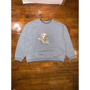 Vintage Croft & Barrow Dog Sweatshirt Large Gray Embroidered Hunting Retriever